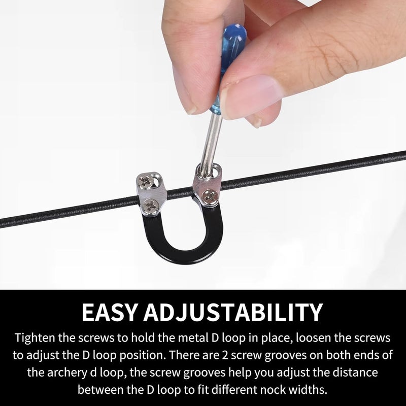 SP.G 2 Sets Archery D Loop, Archery Metal D Loop for Compound Bow Release Nocking Loop with Screwdrivers Mounted on Bowstring Screw Reinforcement Compound Bow Accessories Hunting - Image 4